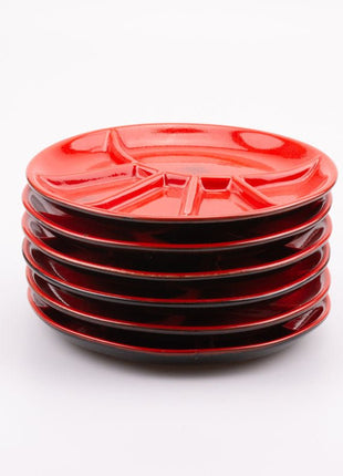 Set of 6 CES red compartment plates