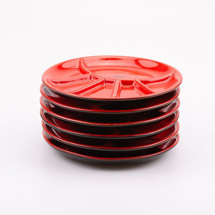 Ensemble de 6 assiettes en porcelaine à 5 compartiments rouges CES