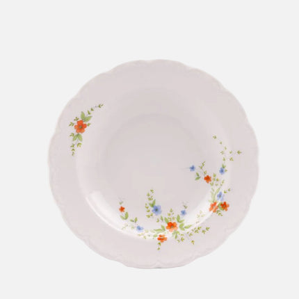 6 assiettes creuses en porcelaine Mitterteich blanc avec motif fleuri
