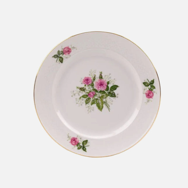 6 assiettes à dessert Seltmann Weiden porcelaine blanche et motifs fleuris