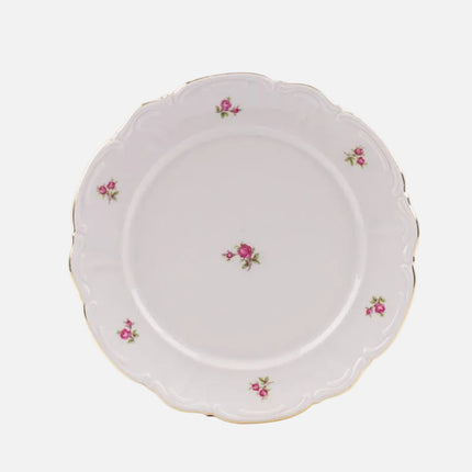 Assiette plate en porcelaine blanche avec roses 