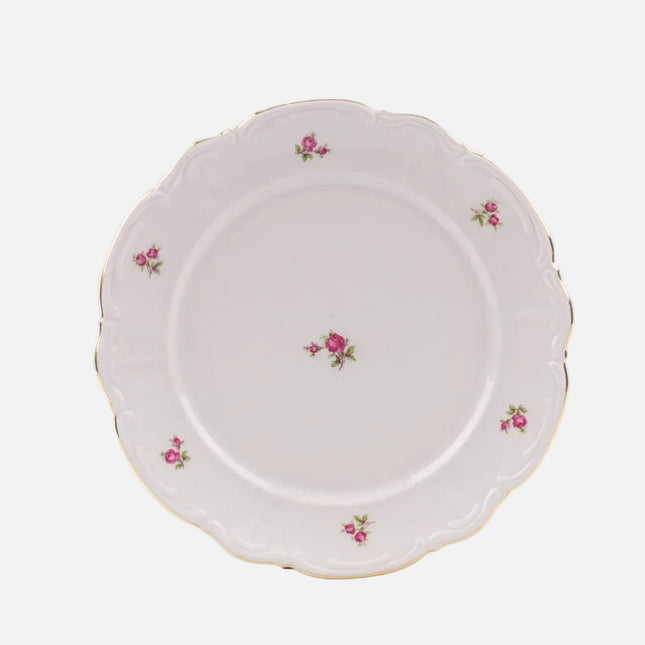 Assiette plate en porcelaine blanche avec roses 