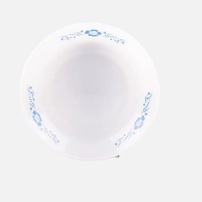 Assiette creuse Termocrisa en verre trempé blanc et motifs fleuris bleus
