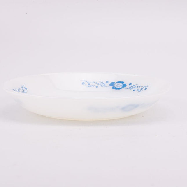 Assiette creuse Termocrisa en verre trempé blanc et motifs fleuris bleus