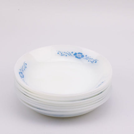 Assiette creuse Termocrisa en verre trempé blanc et motifs fleuris bleus