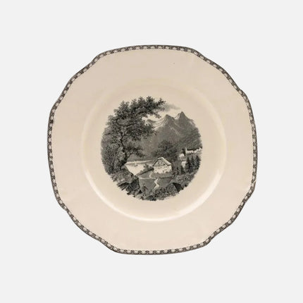 Assiette à dessert vintage Société porcelaine crème avec motifs noirs