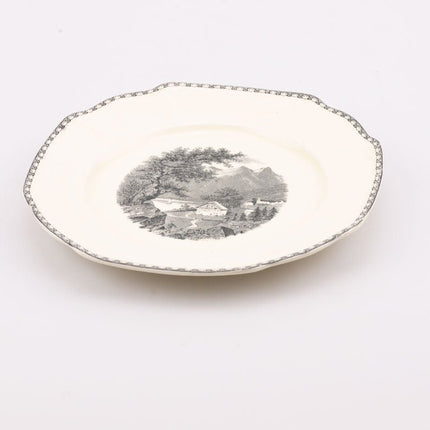 Assiette à dessert vintage Société porcelaine crème avec motifs noirs