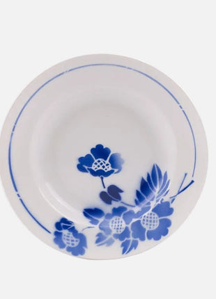 Assiette creuse Moulin des loups en porcelaine avec motif bleu fleuri