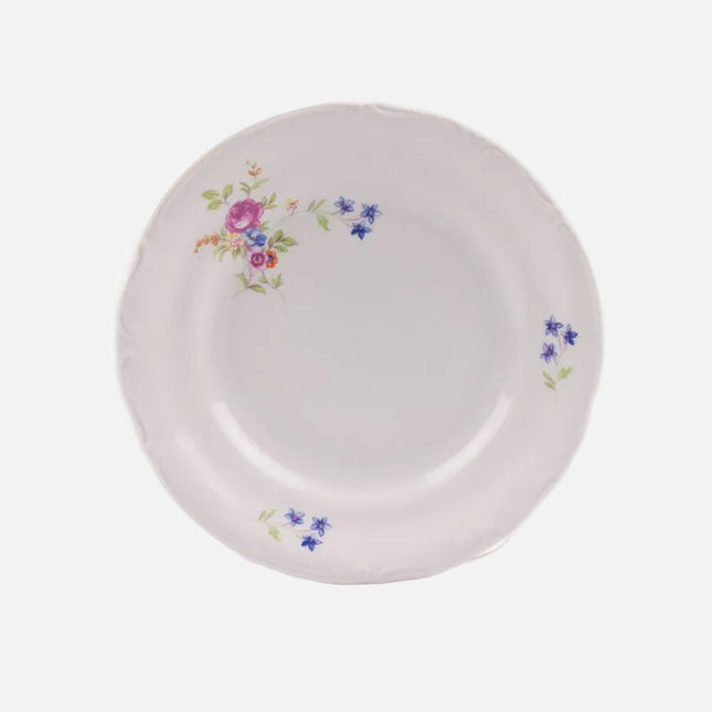 Assiette à dessert fleurie Chodziez en porcelaine blanche avec motifs fleuris