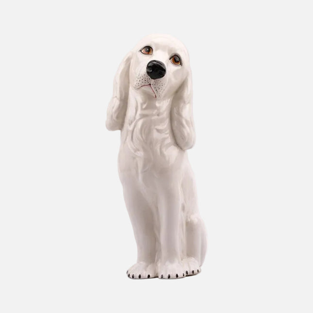 Statue ou tirelire épagneul en céramique blanche
