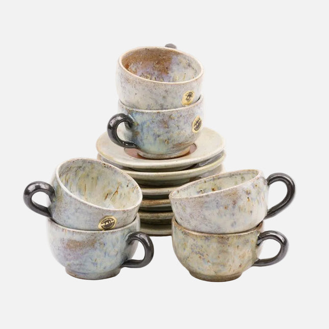 Lot de 6 tasses et sous-tasses en grès Dubois Bouffioulx