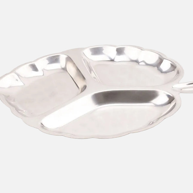 Plateau apéro en inox 3 compartiments en forme de feuille