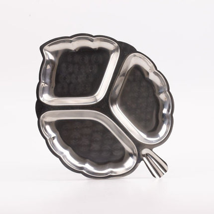 Plateau apéro en inox 3 compartiments en forme de feuille