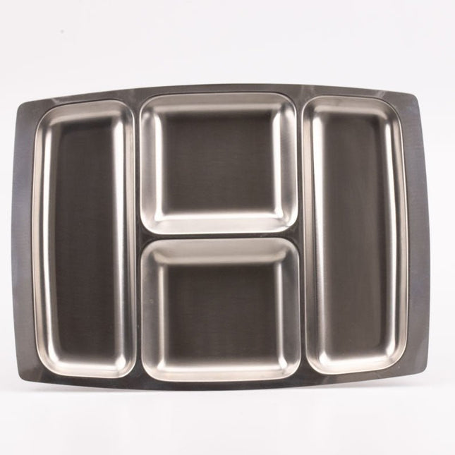 Plateau apéro en inox à 4 compartiments