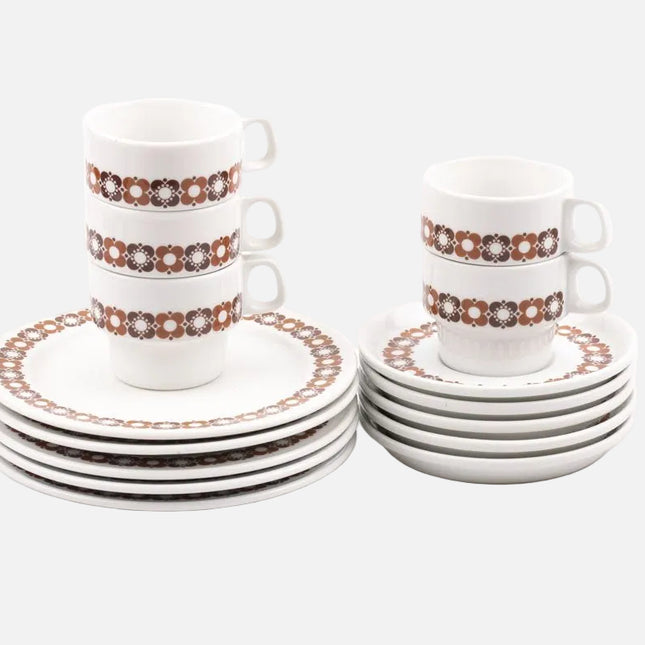 Lot 5 tasses, 5 sous-tasses et 5 assiettes à dessert Thomas en porcelaine blanche