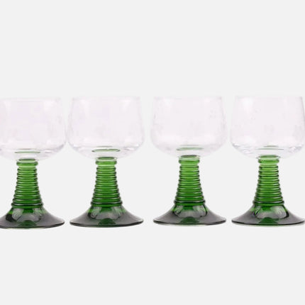 4 verres à vin blanc d'Alsace avec pied vert