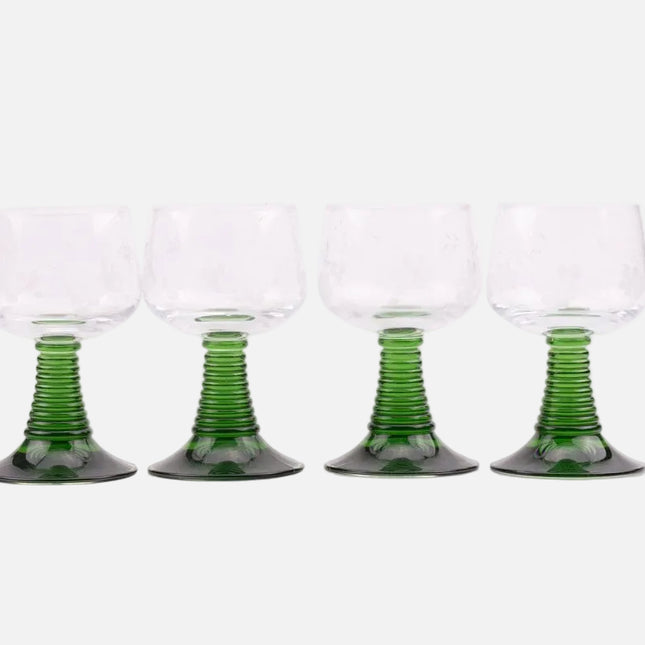 4 verres à vin blanc d'Alsace avec pied vert