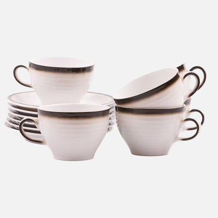 6 tasses et 6 sous-tasses Winterling en porcelaine blanche et liseré brun