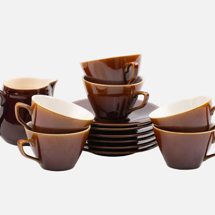 6 tasses et 6 sous-tasses Villeroy & Boch en porcelaine brune et blanche