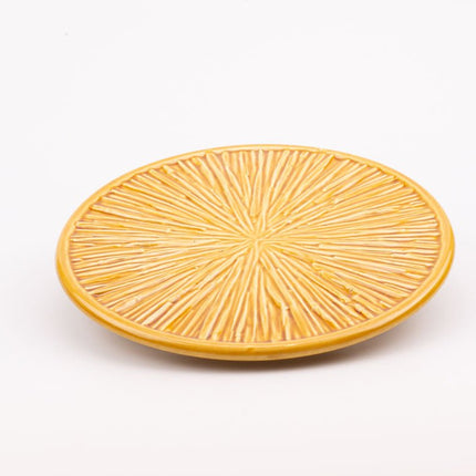 Plateau rond vintage Keralux Boch Frères - Décor Paille relief