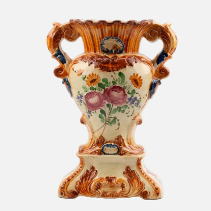 Vase sublime de style Capodimonte à motifs fleuris blanc et jaune