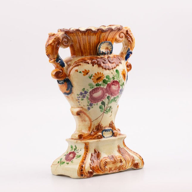 Vase sublime de style Capodimonte à motifs fleuris blanc et jaune
