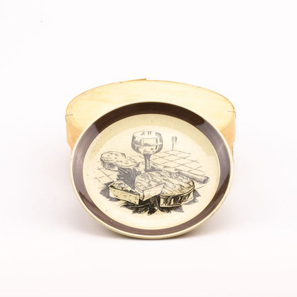 6 assiettes à fromage Gien en faïence beige avec motifs noirs