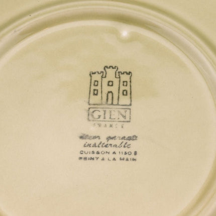 6 assiettes à fromage Gien en faïence beige avec motifs noirs