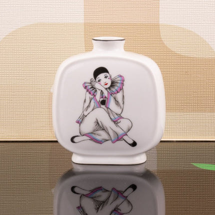 Petit vase vintage Pierrot en céramique blanc années 80