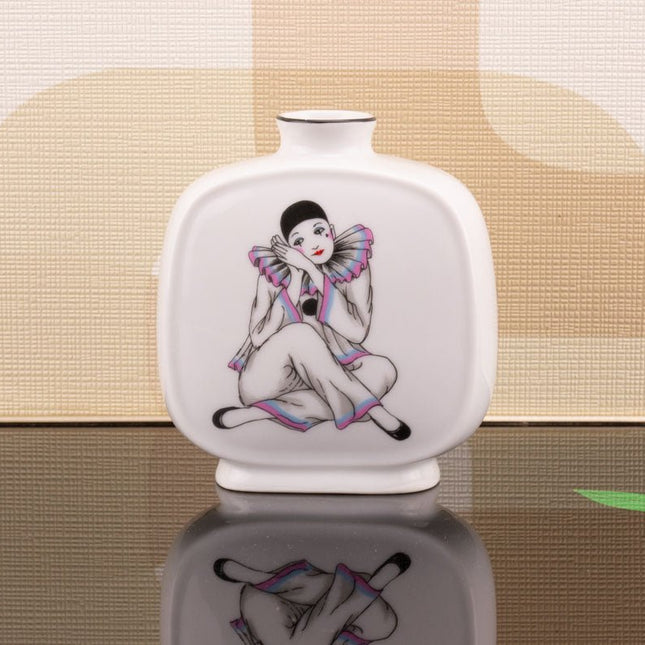Petit vase vintage Pierrot en céramique blanc années 80