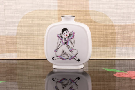 Petit vase vintage Pierrot en céramique blanc années 80