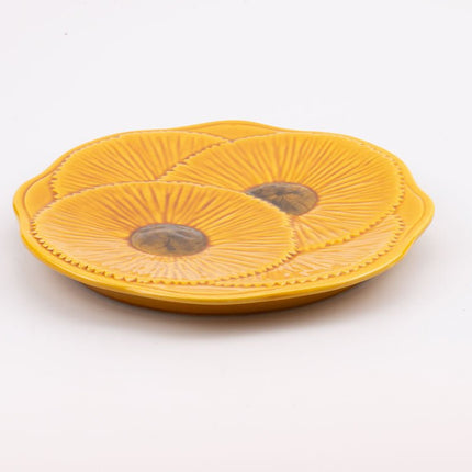 Sublime plateau vintage Vallauris en porcelaine jaune à motifs fleuris 