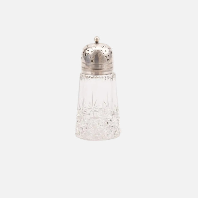 Sucrier ancien en cristal taillé avec embout en métal argenté