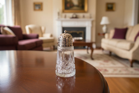 Sucrier ancien en cristal taillé avec embout en métal argenté