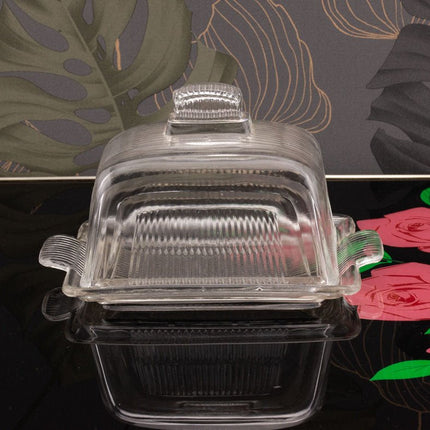Beurrier vintage en verre pressé strié