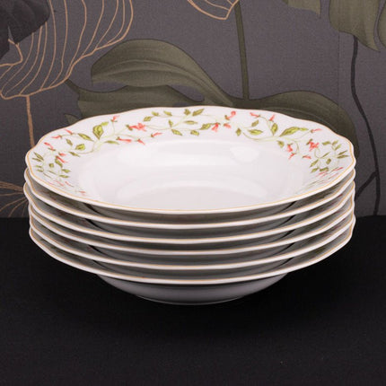 6 assiettes creuses en porcelaine Wawel blanche à motifs fleuris