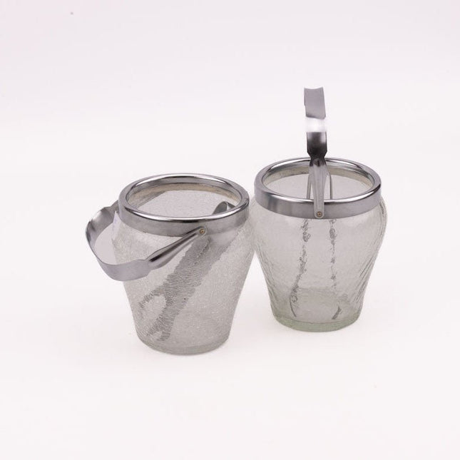 Seau à glaçons en verre birsé et inox avec pince