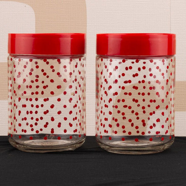 2 bocaux vintage Cerve transparents à poids rouges