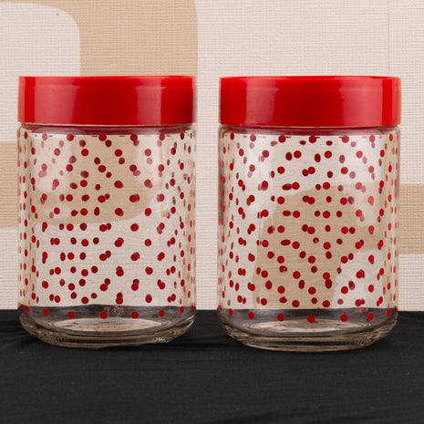 2 bocaux vintage Cerve transparents à poids rouges