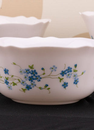 3 saladiers vintage Arcopal collection Veronica blancs avec des motifs fleuris bleus