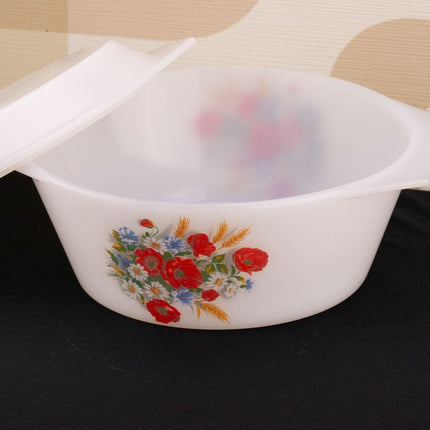 Vintage Arcopal cocotte from the Fleurs des champs collection, white