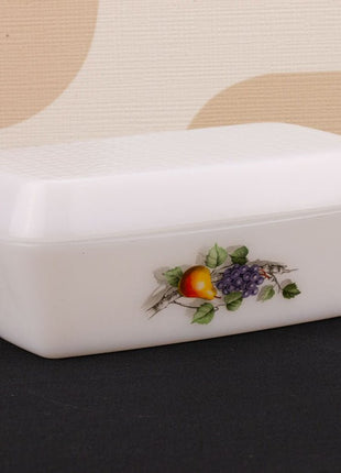 Beurrier vintage Arcopal collection Fruits de France blanc avec des motifs de fruits