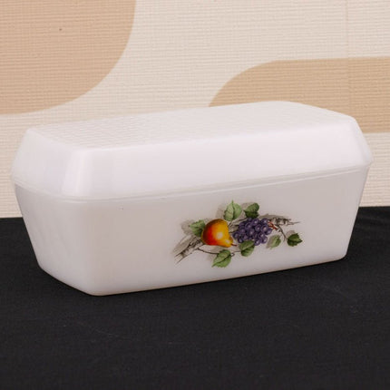 Beurrier vintage Arcopal collection Fruits de France blanc avec des motifs de fruits
