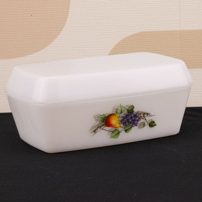Beurrier vintage Arcopal collection Fruits de France blanc avec des motifs de fruits
