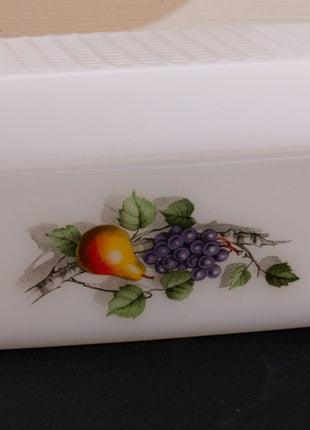 Beurrier vintage Arcopal collection Fruits de France blanc avec des motifs de fruits