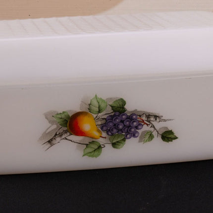 Beurrier vintage Arcopal collection Fruits de France blanc avec des motifs de fruits