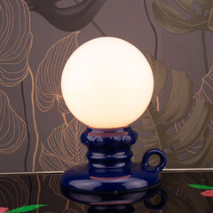Luminaire bleu vintage en faïence  bleu