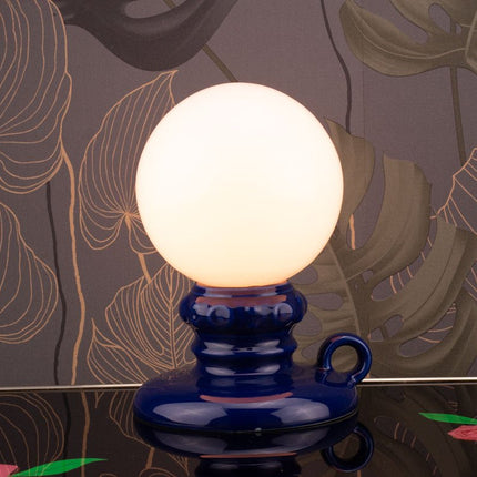 Luminaire bleu vintage en faïence  bleu