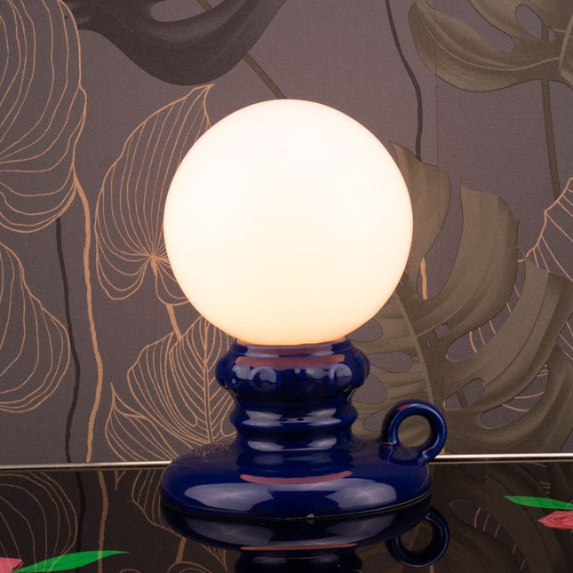 Luminaire bleu vintage en faïence  bleu