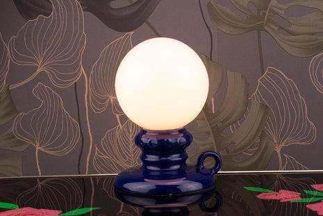 Luminaire bleu vintage en faïence  bleu